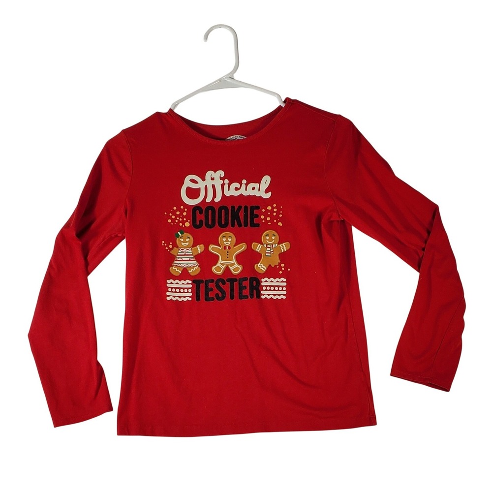 Holiday Time‎ Kids Red Gingerbread Cookie Tester Long Sleeve Shirt XL 14 16